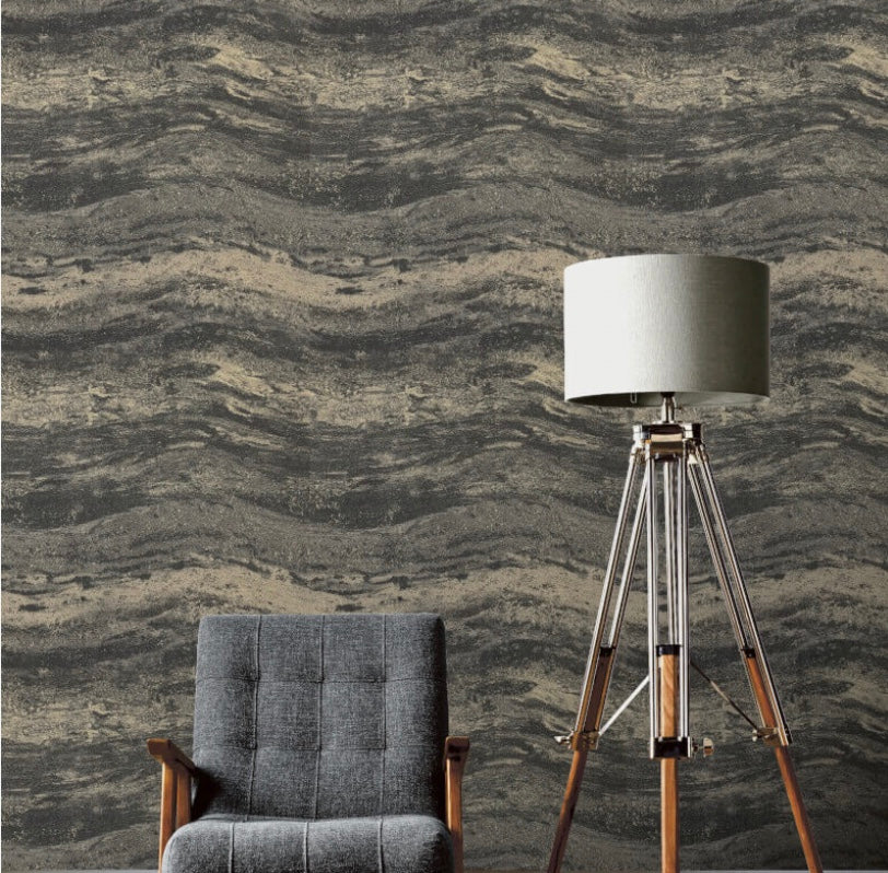 Rasch Onyx Marble Effect Charcoal and Gold 519242 Wallpaper