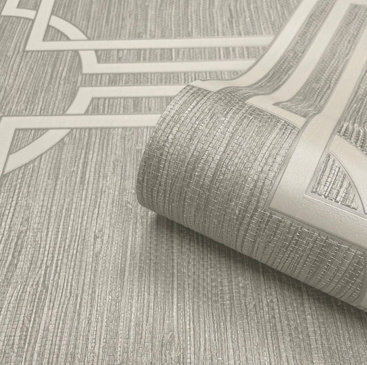 Belgravia Geometric Silver Grasscloth Texture Wallpaper GB2917