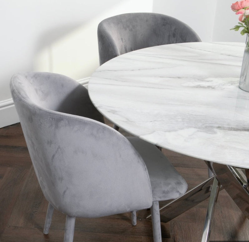 Silver Plated Round Marble Glass Dining Table DT-TWIST-ROUND