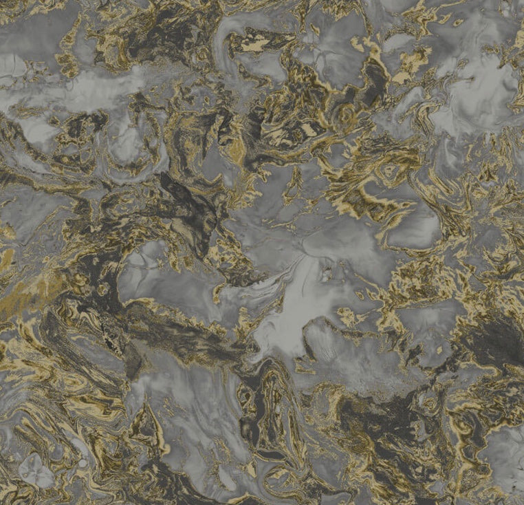 Debona Liquid Marble 6362 Charcoal and Gold Wallpaper